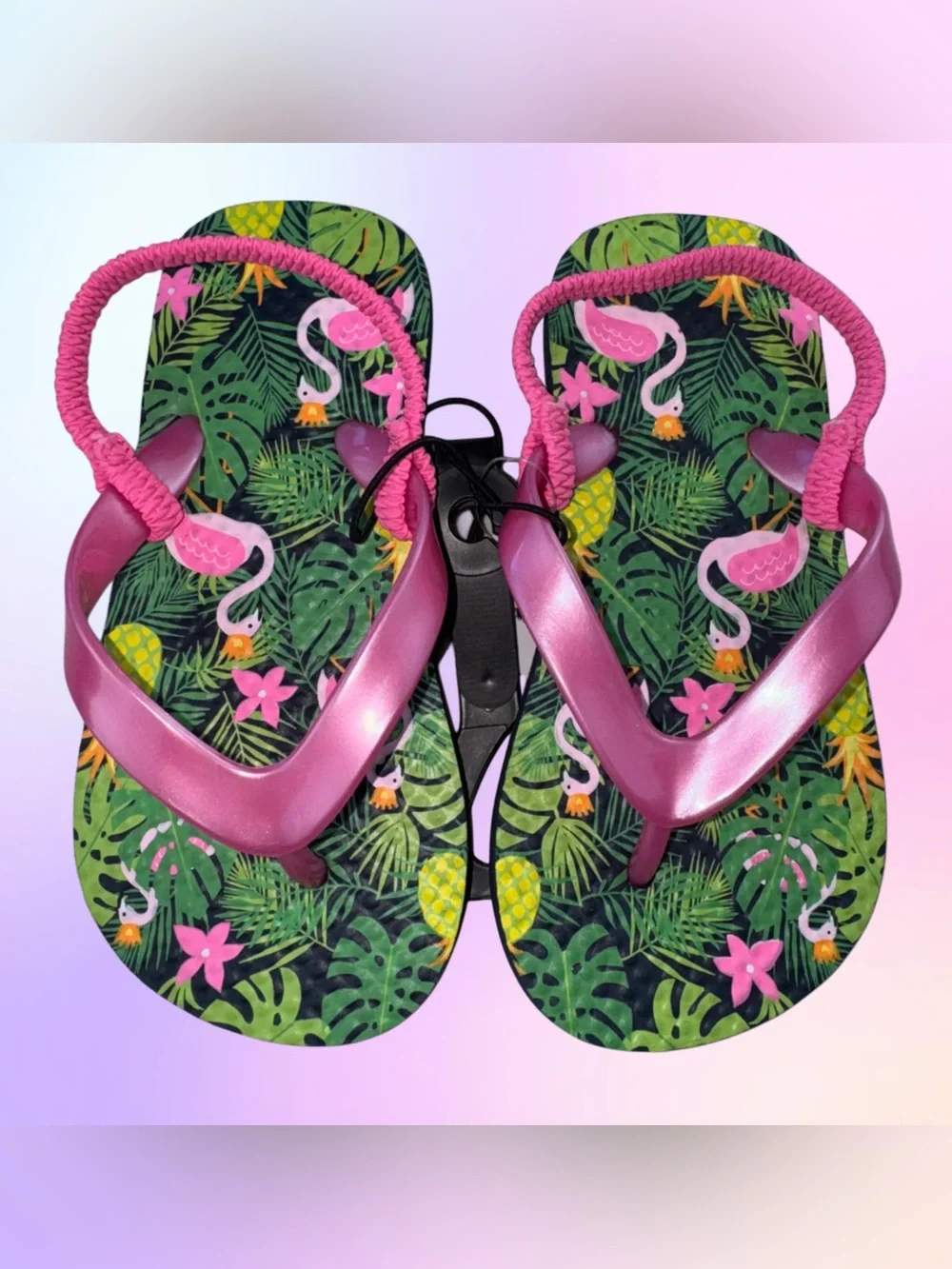 Wonder Nation Girls Flip Flops With Heel Strap Tropical Flamingo 7/8 Or 9/10